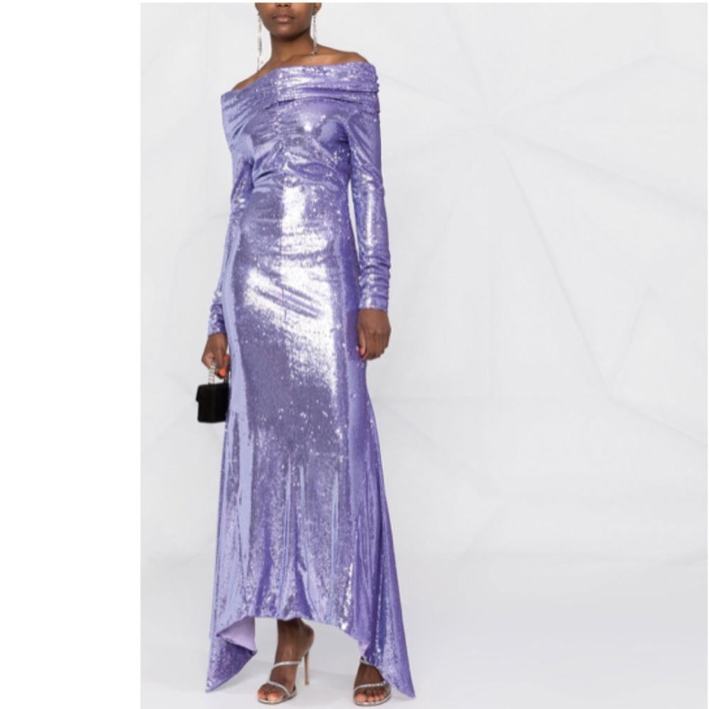 The Attico Fanny Sequined Off-Shoulder Gown Purple Size 42 (6)